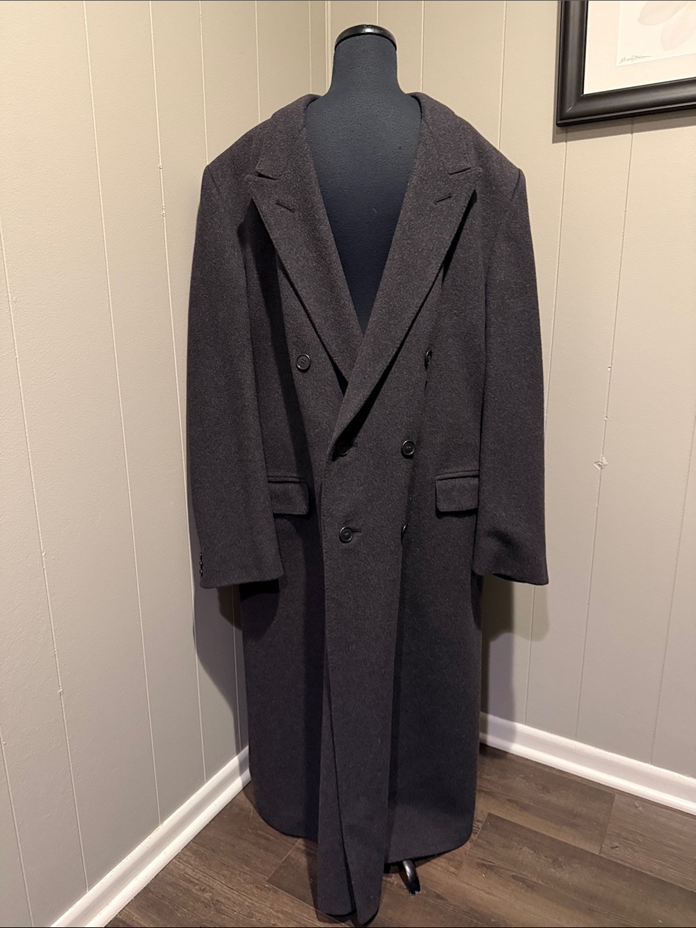 Rothschild Tall and Big Men's Double-Breasted Pea Coat in Dark Charcoal